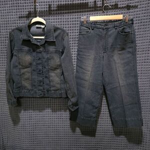 Y2K Denim Jacket Capris Set Sz8 Med Chico Design Grunge Flare Jean Stretch Waist